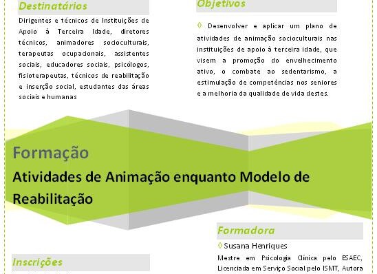 Formação: Actividades de animação enquanto modelo de reabilitação