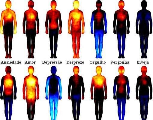 Mapa das emoções relaciona áreas do corpo com cada emoção
