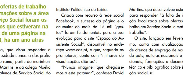 "Espaço do Assistente Social” é notícia no Jornal da Marinha Grande