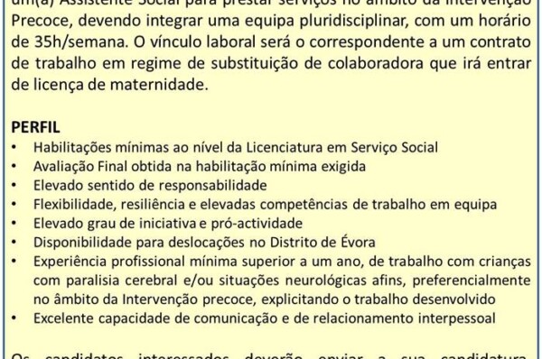 Assistente Social para Intervenção precoce