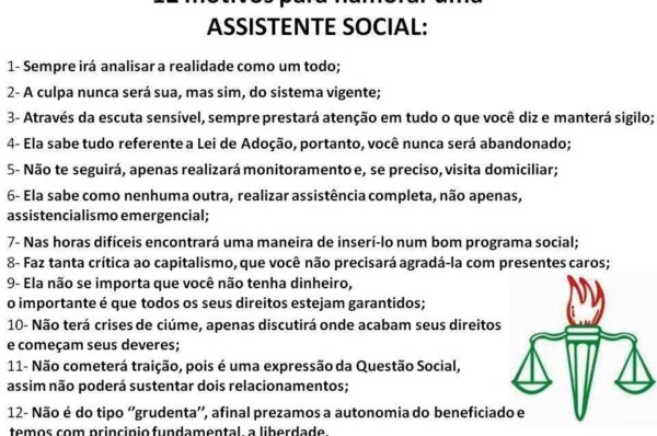 12 motivos para namorar uma Assistente Social