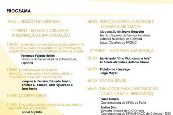 Conferência "Situação de Sem-Abrigo e Inclusão Laboral: o valor do trabalho e das relações"