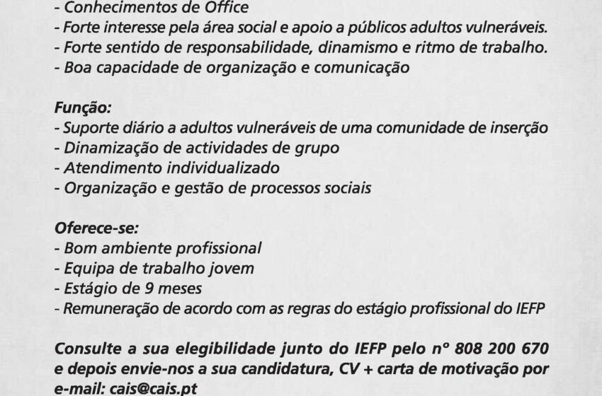  Estágio Profissional (IEFP) – Assistente Social: Marvila, Lisboa