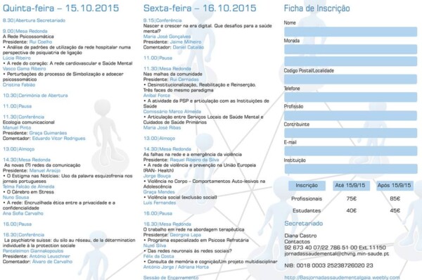 Jornadas de Saúde Mental do CHVNG/E, com o tema “Entre as Redes Neuronais e as Redes Sociais”