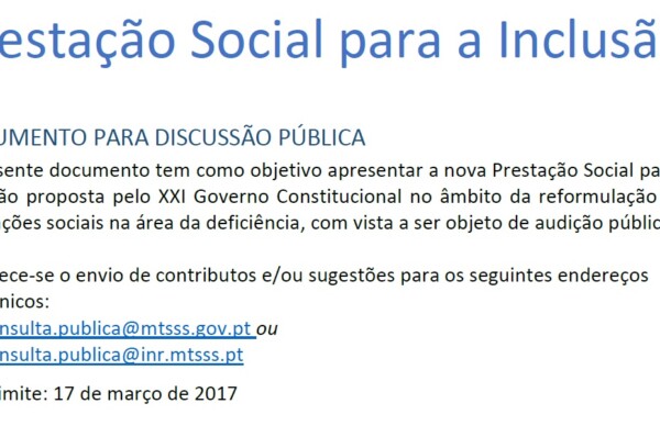 Consulta Pública – Prestação social para a Inclusão