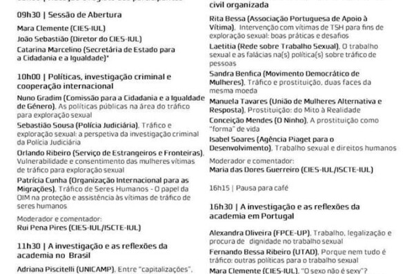 Conferência Internacional: Políticas e práticas de gestão da prostituição e do tráfico para exploração sexual