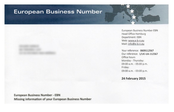 Cuidado : Empresas recebem carta da European Business Number