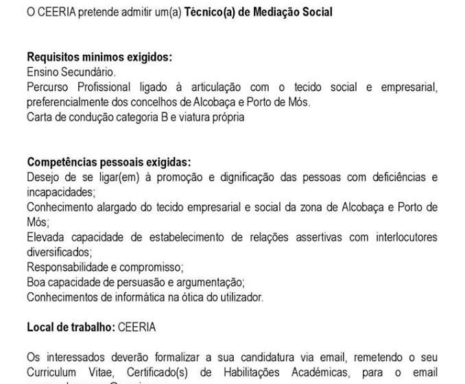  Ceeria encontra-se a recrutar Mediador Social
