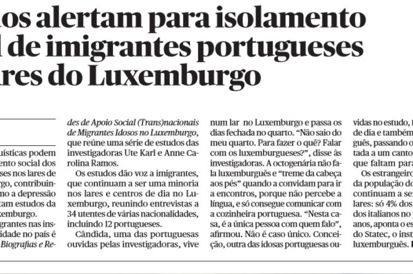 Estudos alertam para isolamento de portugueses nos lares do Luxemburgo