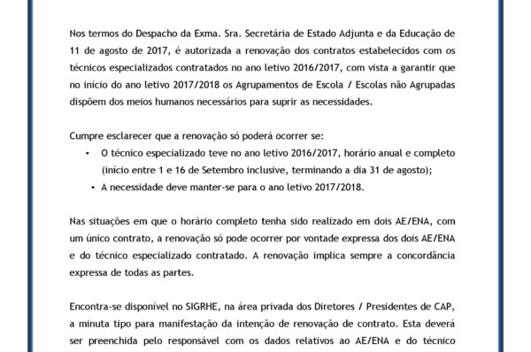 DGAE Nota Informativa : Renovação de Contratos (Técnicos Especializados)
