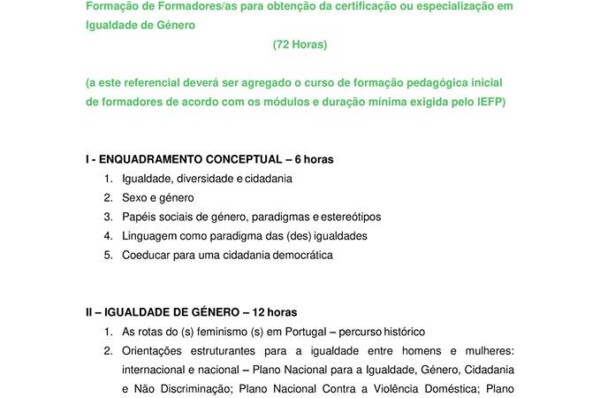 Ação de Formação de formadores/as (especialização em Igualdade de Género (72h) Gratuito