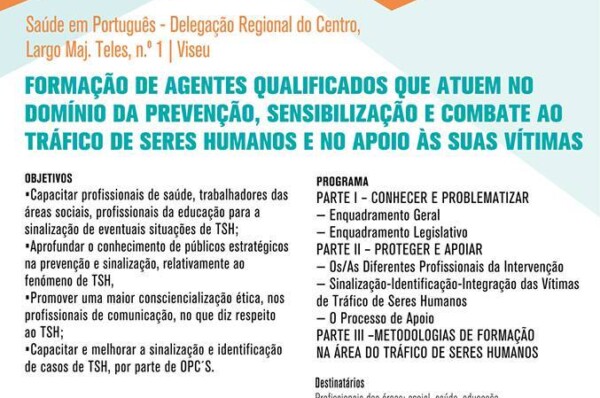 Formação Gratuita  Prevenção, sensibilização e combate ao Tráfico de Seres Humanos e no apoio às suas vítimas