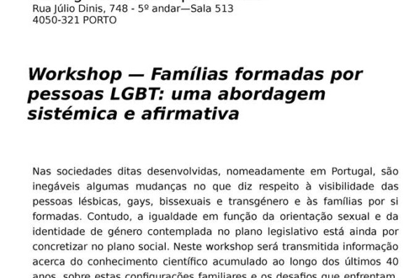 workshop — Famílias formadas por pessoas LGBT: uma abordagem sistémica e afirmativa