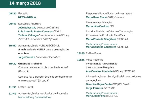 Seminário de Investigação em Serviço Social:  “Atravessar Fronteiras e (Re)Descobrir o Serviço Social”,
