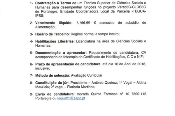 CLDS Vertic3g recruta Técnico/a Superior na área das Ciências Sociais e Humanas
