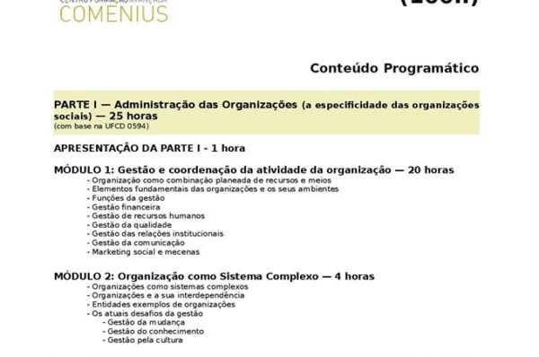 Curso de Especialização em Gestão de Entidades de Economia Social – 100 horas Gratuito