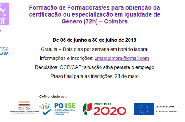 Formação de Formadoras/es para obtenção da certificação ou especialização em Igualdade de Género – 72h. Gratuito