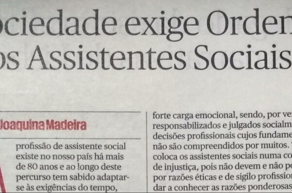 “Sociedade exige Ordem dos Assistentes Sociais” Jornal Público, 11 de Julho