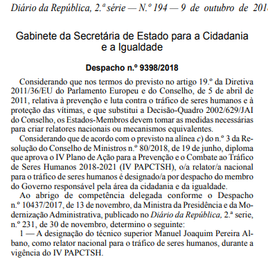 O Assistente Social Manuel Albano foi designado o relator nacional para o Tráfico de Seres Humanos