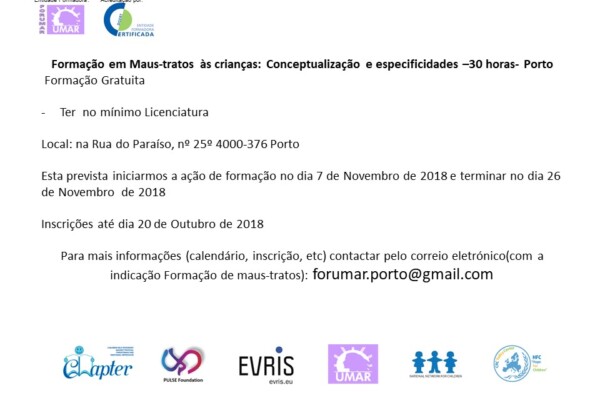 Formação Em Maus-tratos às crianças : Conceptualização e especificidades -30 horas – Gratuito