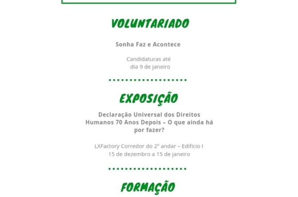 Agenda Semanal de 7 a 13 de Janeiro de 2019