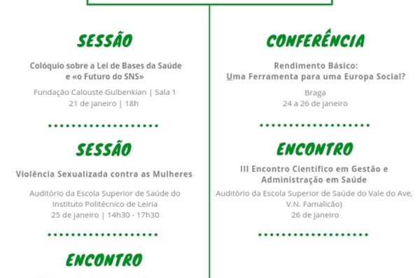 Agenda Semanal de 21 a 27 de janeiro de 2019