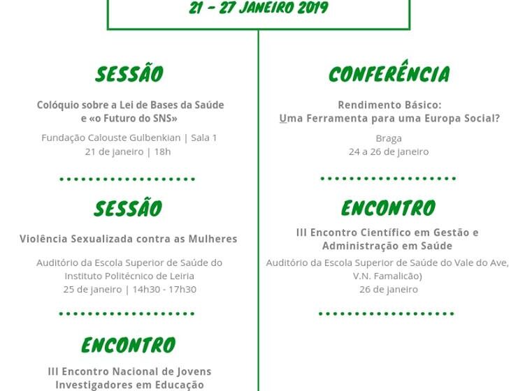 Agenda Semanal de 21 a 27 de janeiro de 2019
