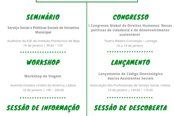Agenda Semanal – 14 a 20 de Janeiro