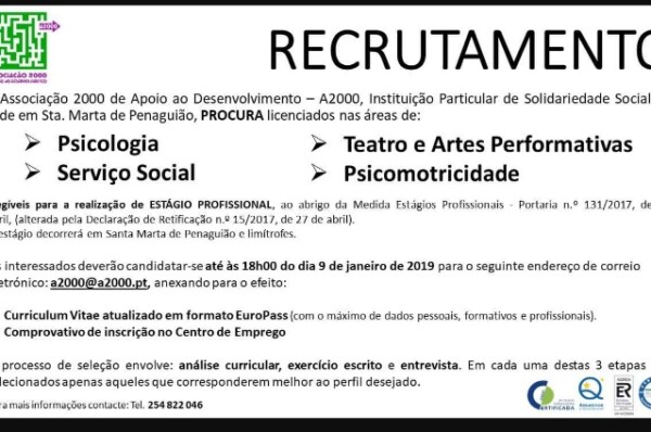 Associação 2000 encontra-se a recrutar na área de Serviço Social, Psicologia, entre outras