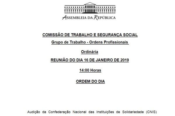Informações: Ordem dos Assistentes Sociais- Audição da CNIS – 16 de Janeiro