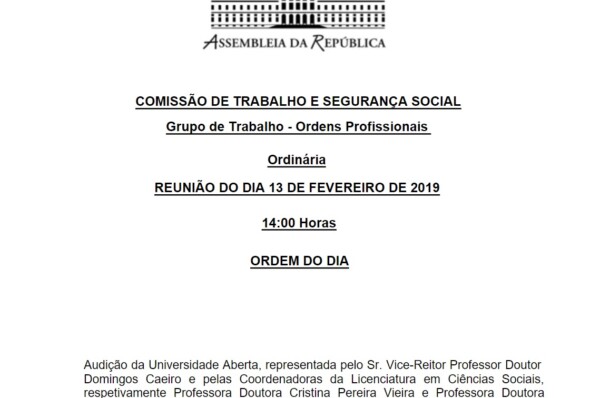 Informações: Ordem dos Assistentes Sociais- Audição da Universidade Aberta- 13 de Fevereiro