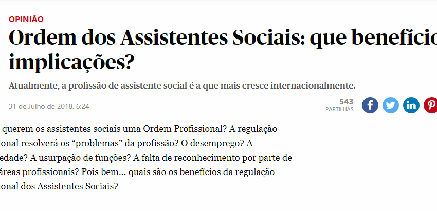  Artigo de Opinião ” Ordem dos Assistentes Sociais: que benefícios e implicações?”