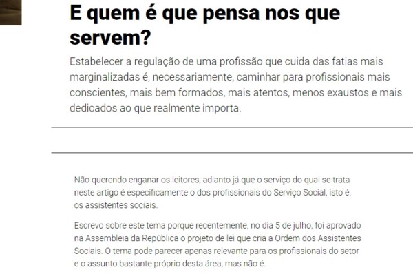 Artigo de Opinião ” E quem é que pensa nos que servem?”