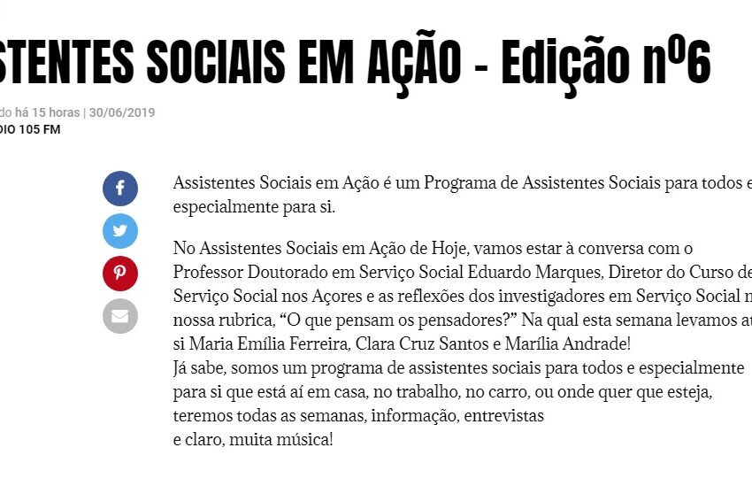  Programa de Rádio : Assistentes Sociais em Ação nº 6