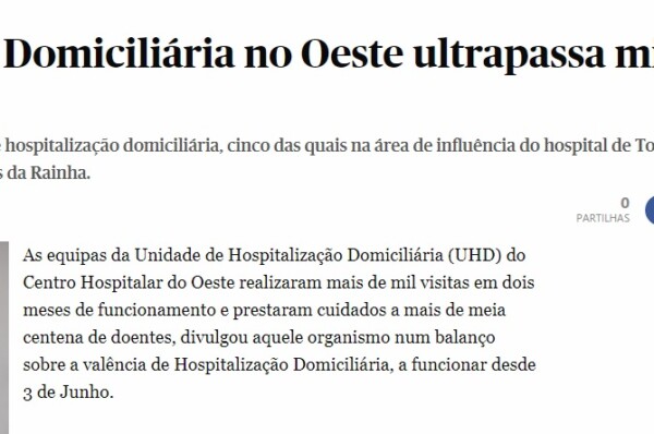 Notícia ” Hospitalização Domiciliária no Oeste ultrapassa mil visitas em dois meses”