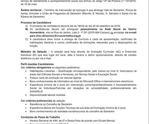 Cruz Vermelha Portuguesa  encontra-se a recrutar a Assistente Social ou Educador Social