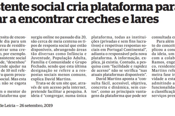 Notícia ” Assistente Social cria Plataforma que facilita a procura de Respostas Sociais”