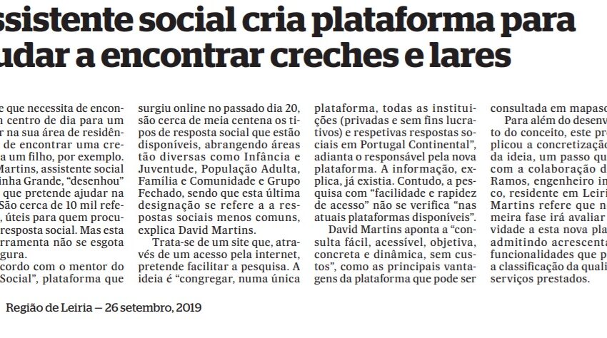  Notícia ” Assistente Social cria Plataforma que facilita a procura de Respostas Sociais”