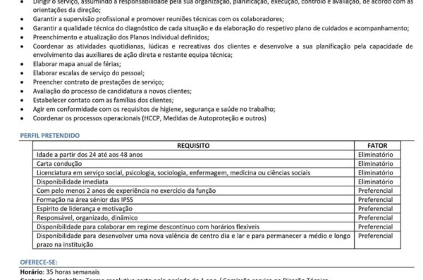 Centro Social de Riodades encontra-se a recrutar Diretor/a Técnico