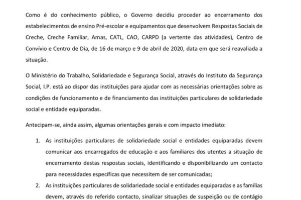 Carta da secretária de Estado da Ação Social às IPSS.