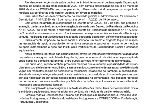 Governo concede apoio extraordinário às IPSS e restante setor social