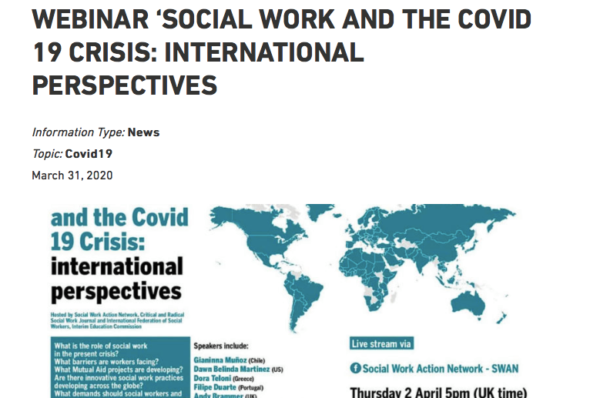Webminar  “Social work and the Covid 19 Crisis: international perspectives”