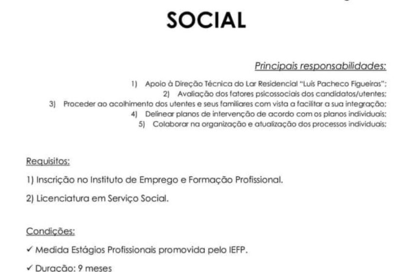 IPSS ” ACASO ” encontra-se a recrutar Assistente Social