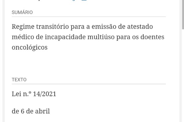 Regime transitório para a emissão de atestado médico de incapacidade multi uso para os doentes oncológicos