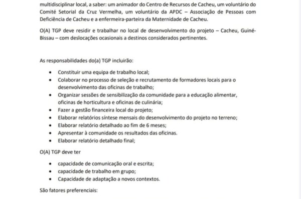 ACGB procura Técnico Gestor do Projeto
