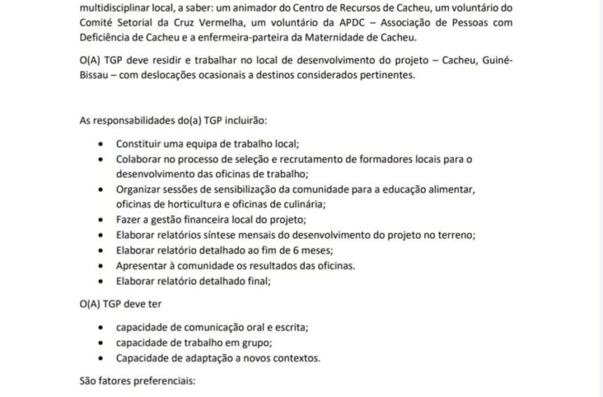  ACGB procura Técnico Gestor do Projeto