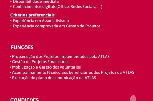 ATLAS encontra-se a recrutar Assistente Social ou Psicólogo