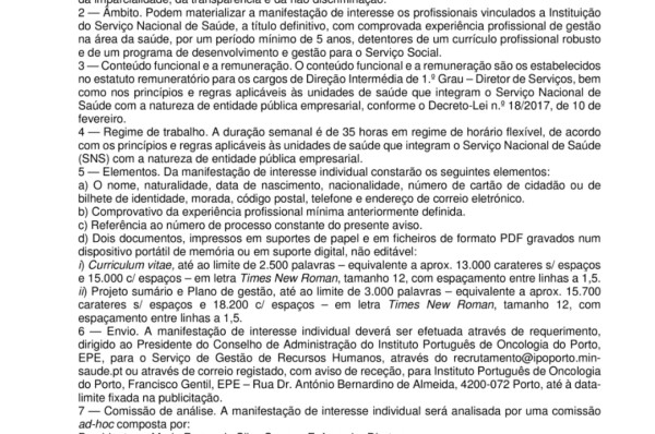Instituto de Oncologia do Porto encontra-se a recrutar Diretor de departamento do Serviço Social