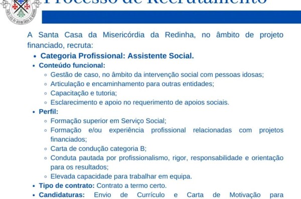 Santa Casa da Misericórdia da Redinha encontra-se a recrutar Assistente Social