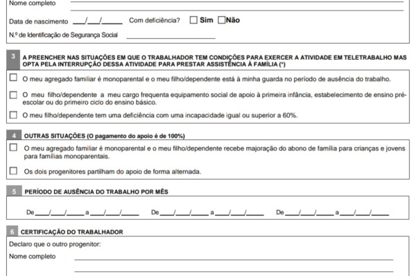 Formulário para pedir o apoio excecional à família